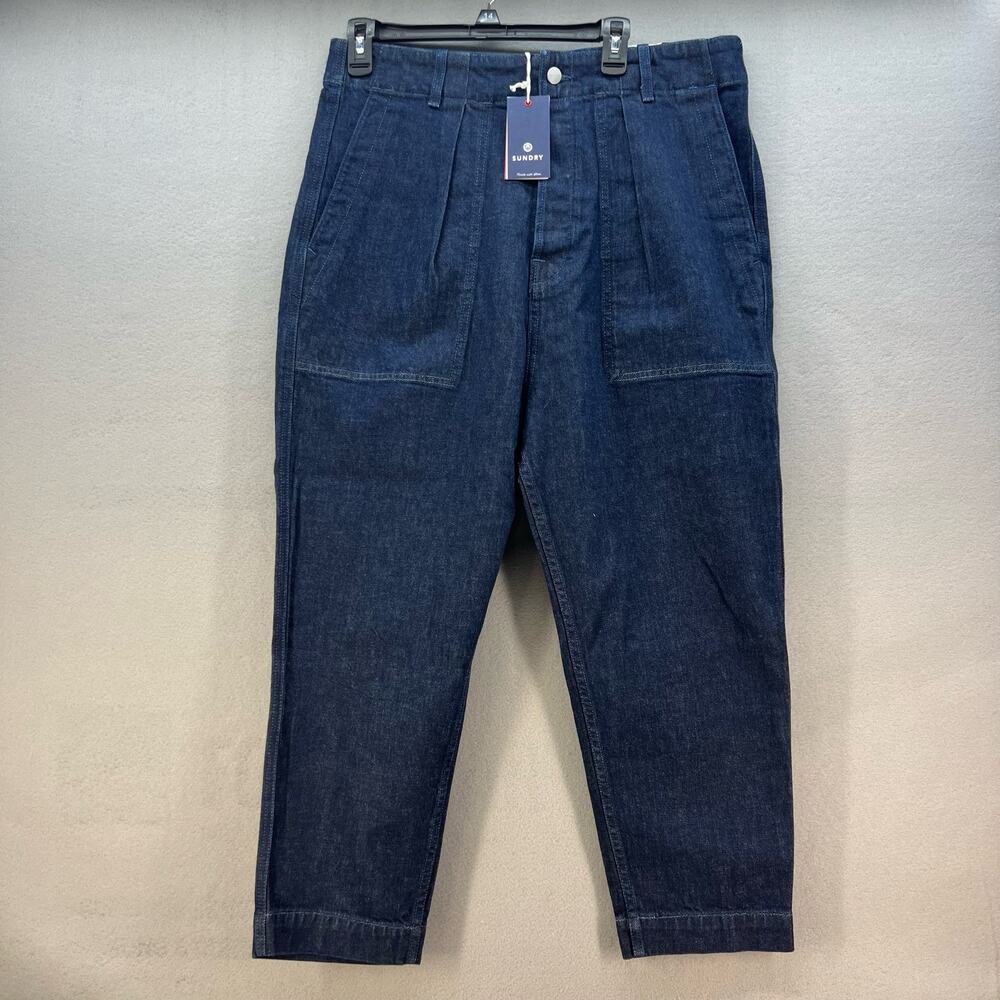 NWT Anthropologie Sundry Jeans Women's 12/31 Dark Blue Cargo Pocket Paper Bag